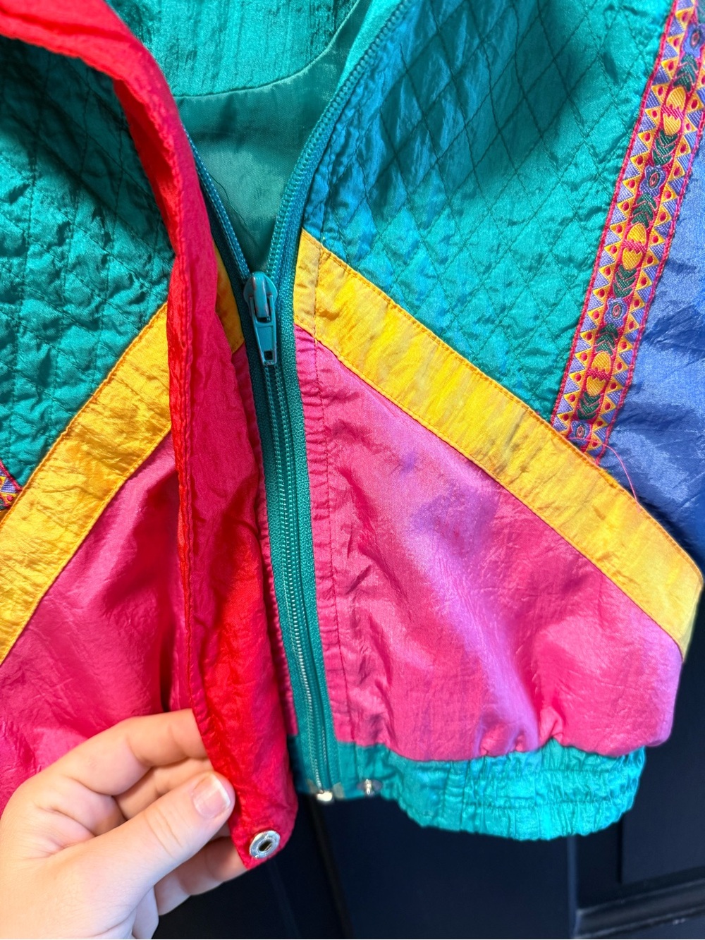 VINTAGE Avon Teal and Pink Colorblock Jacket - Picture 6 of 9